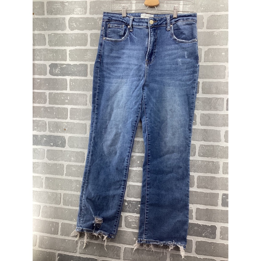 Risen Jeans Womens 15/32 High Rise Straight Leg Distressed Frayed Hem RDP5301
